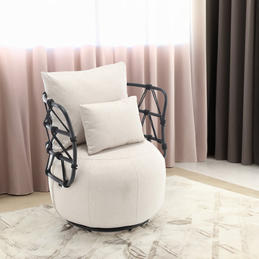 COOLMORE Upholstered Tufted Living Room Chair Textured Linen Fabric Accent Chair with Metal Stand