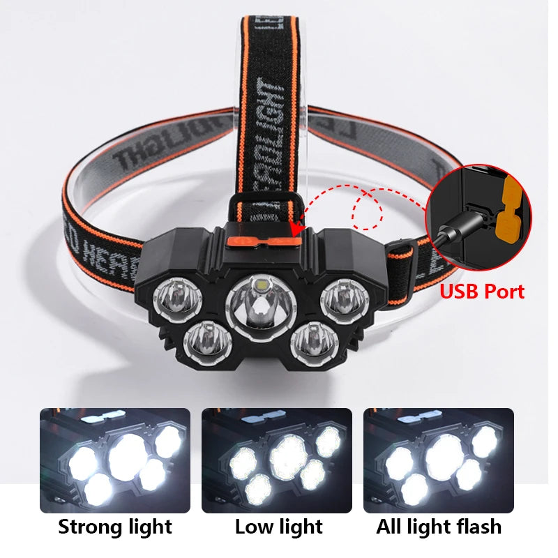 5 LED Flashlight Rechargeable with Built in Battery Strong Light